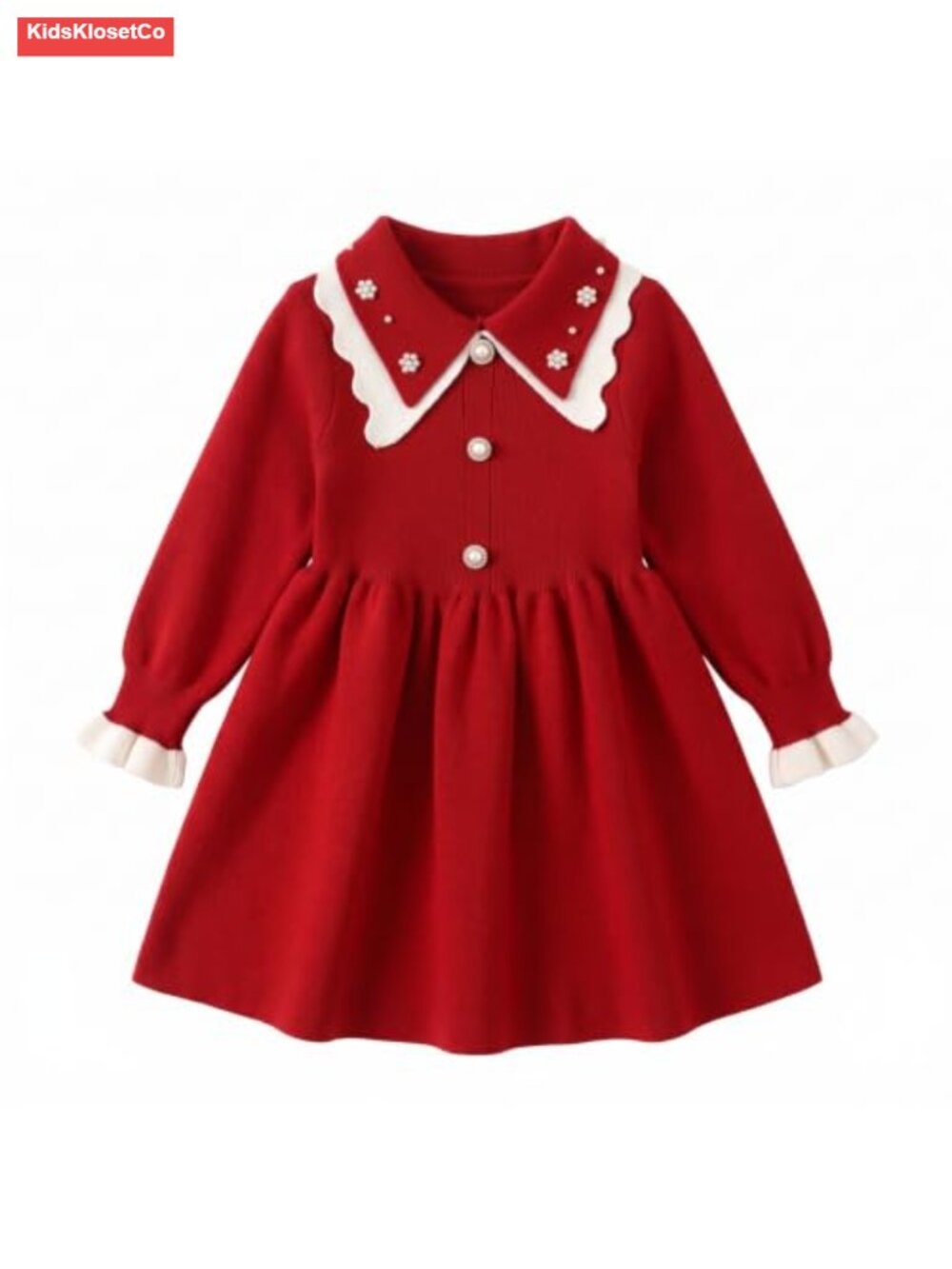 Girls Knit Sweater Dress Long Sleeve Pearl Button Fall Winter